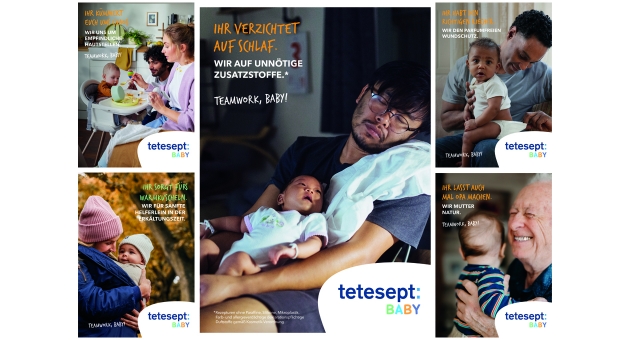 Unter dem Motto 'Teamwork, Baby' zeigen die Keyvisuals der Launch-Kampagne fr Tetesept Baby verschiedene Alltagssituationen mit den Kleinsten - Foto: Brandtouch